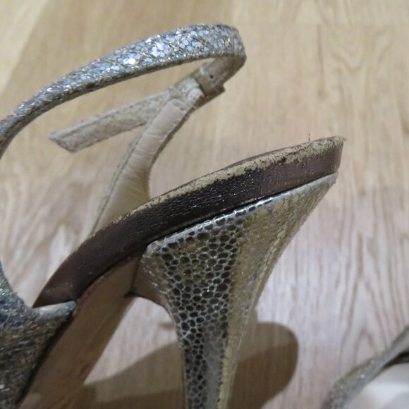 JIMMY CHOO Nova Slingback Sparkle Glitter Platform Peep Toe Heels Cocktail US 6 - Picture 9 of 14